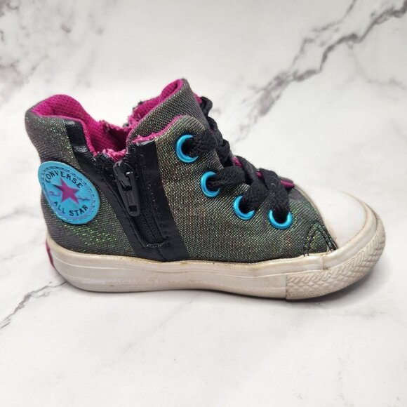 Converse All Star Glitter Teal Pink High Top Sneakers Shoes Toddler Girls 5 - Picture 1 of 9